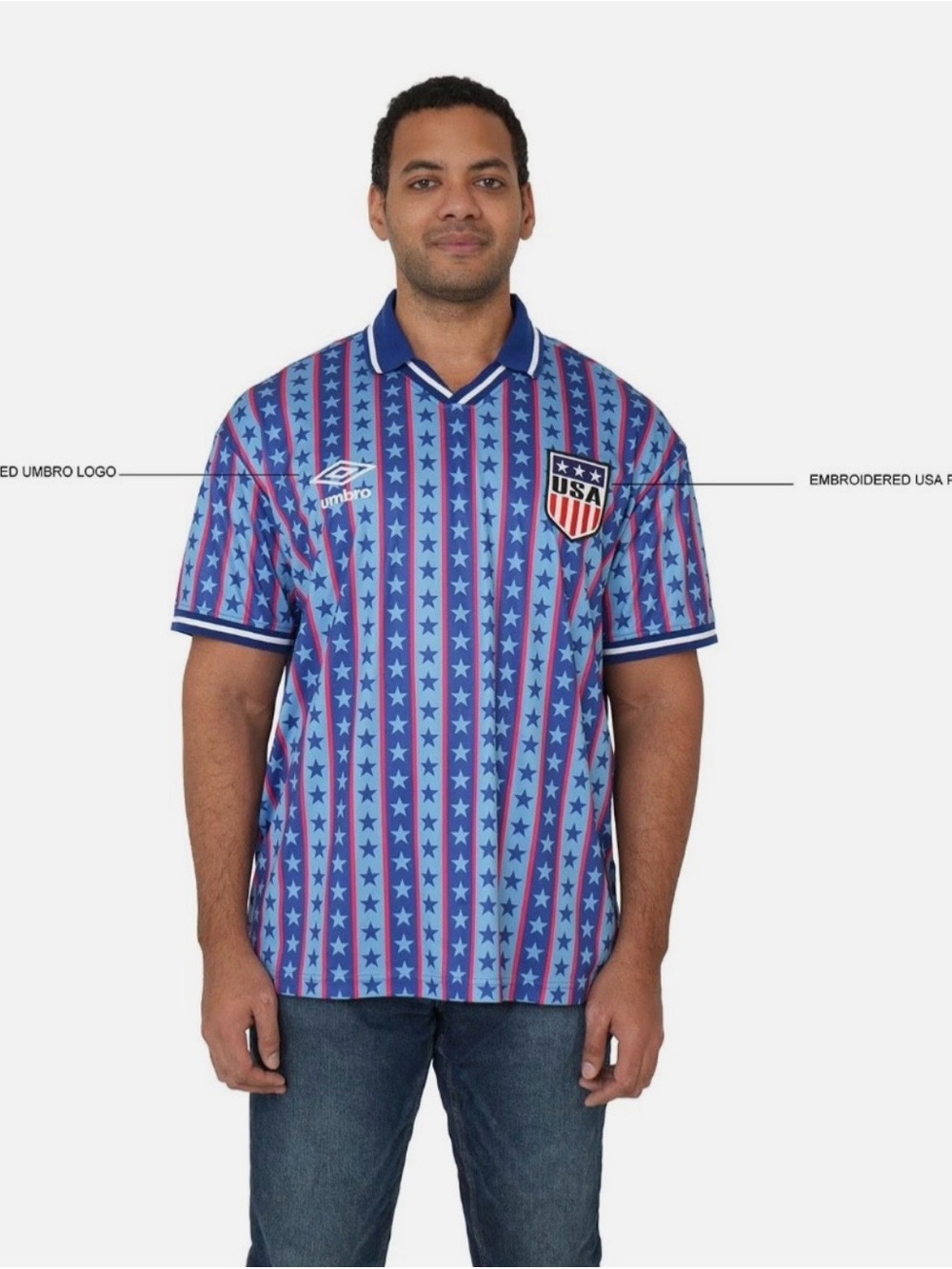 Umbro USA America Blue and Red Star-Stripe USA Soccer Jersey Size Small